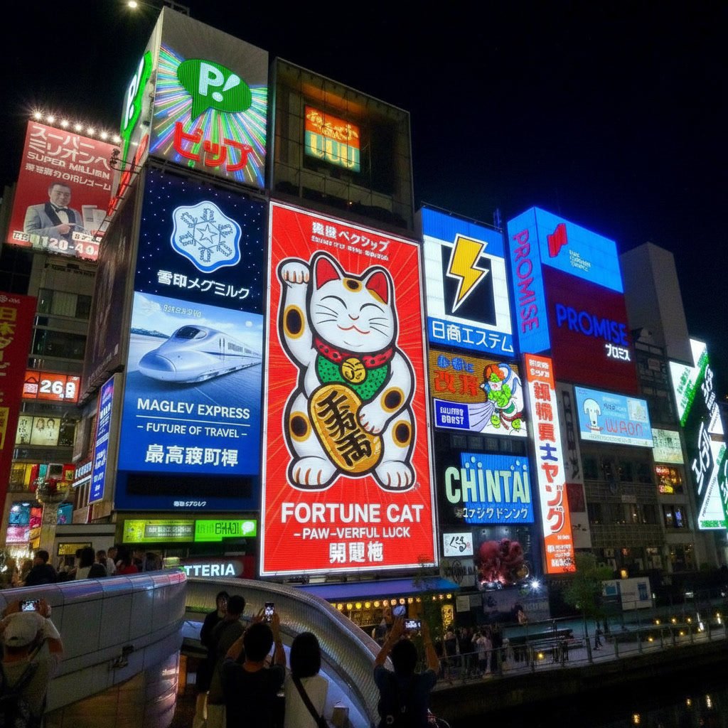 Carteles publicitarios chinos en ciudad de noche